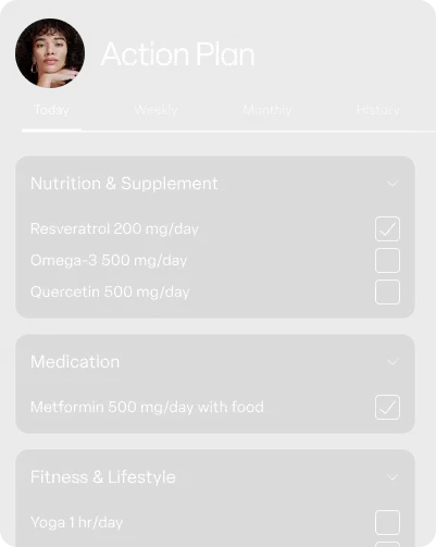 Mobile app showing personalized action plan for patient, with checklist of interventions
