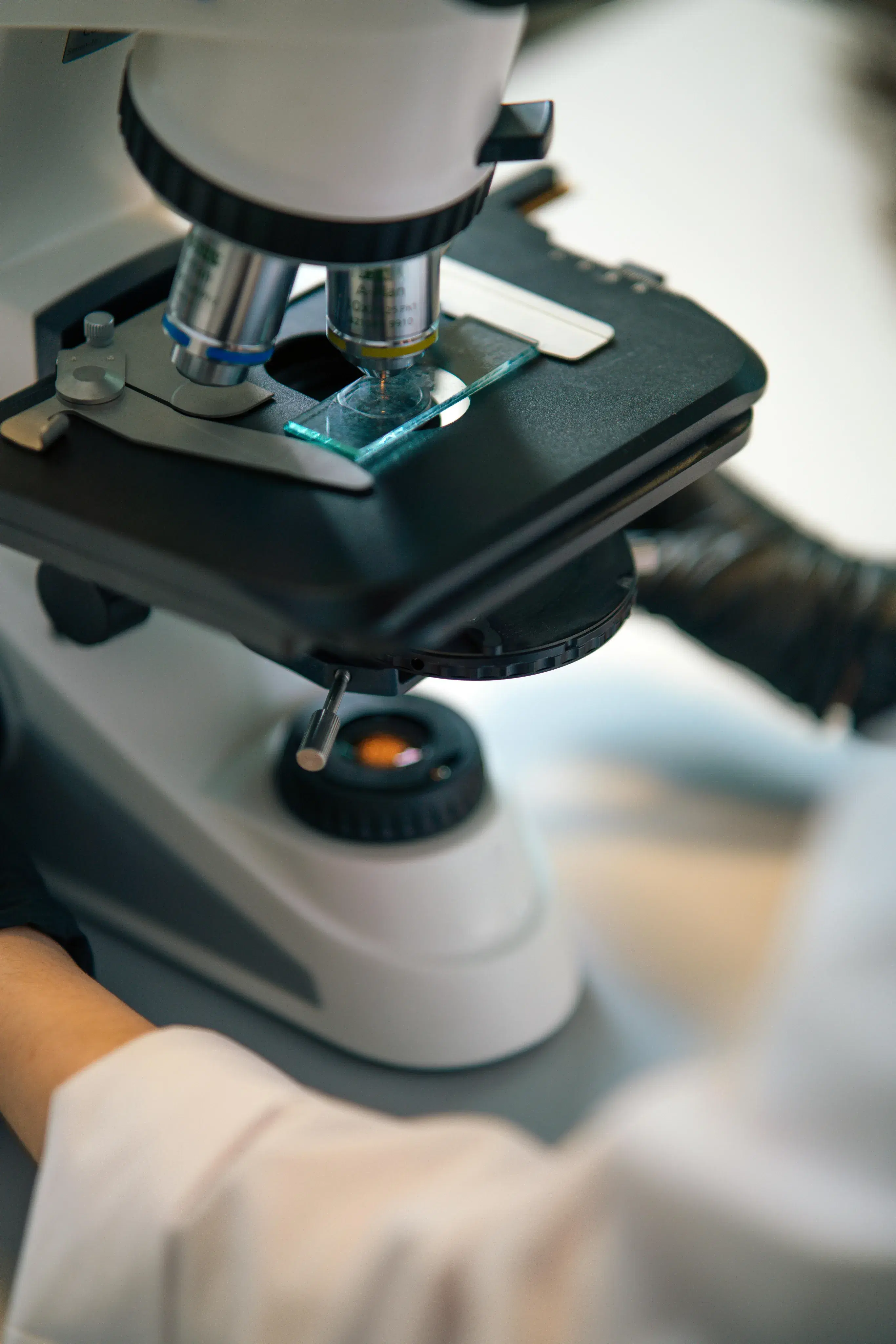 Microscope examining a sample slide for epigenetic analysis